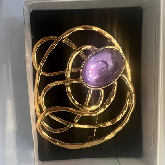 Modernist Big Purple Glass Stone in A
Golden Maze Pin Brooch - Picture 3 of 5